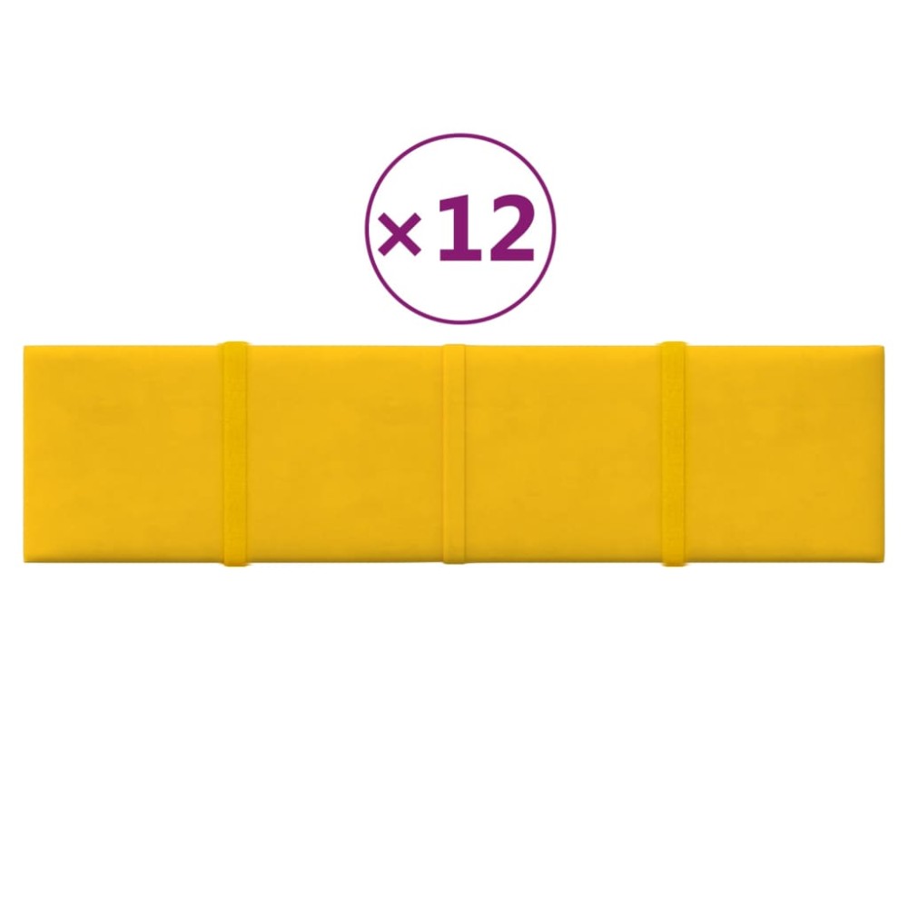 vidaXL Panouri de perete, 12 buc., galben, 60x15 cm, Catifea, 1,08 m²