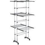 vidaXL Suport uscare rufe, 3 niveluri, cu roți, argintiu, 60x70x129 cm vidaXL Suport uscare rufe, 3 niveluri, cu roți, argintiu, 60x70x129 cm