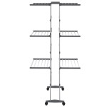 vidaXL Suport uscare rufe, 3 niveluri, cu roți, argintiu, 60x70x129 cm vidaXL Suport uscare rufe, 3 niveluri, cu roți, argintiu, 60x70x129 cm