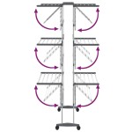 vidaXL Suport uscare rufe, 3 niveluri, cu roți, argintiu, 60x70x129 cm vidaXL Suport uscare rufe, 3 niveluri, cu roți, argintiu, 60x70x129 cm
