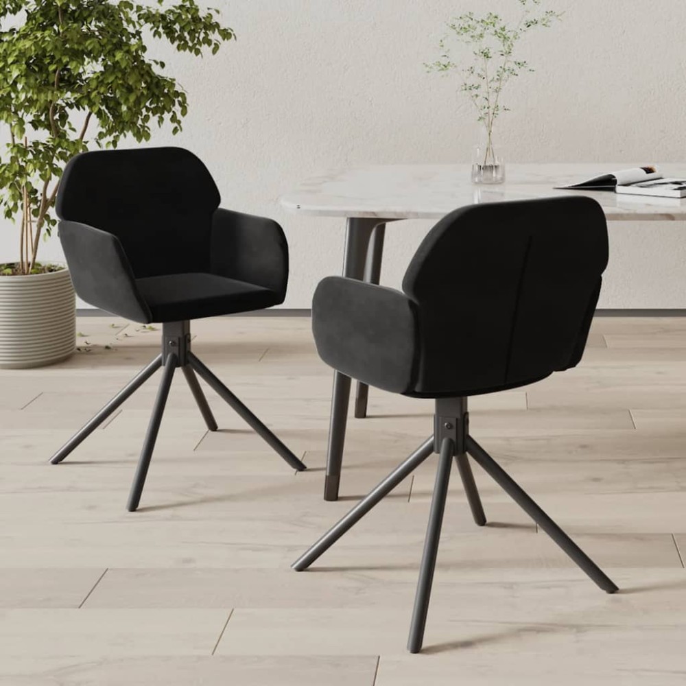 vidaXL Scaune de bucătărie pivotante, 2 buc., negru, catifea
