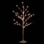 vidaXL Mesteacăn cu LED, alb, 48 LED-uri alb calde, 120 cm