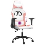 vidaXL Scaun de gaming de masaj, alb și roz, piele ecologică vidaXL Scaun de gaming de masaj, alb și roz, piele ecologică