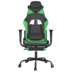 vidaXL Scaun gaming de masaj/suport picioare, negru/verde, piele eco