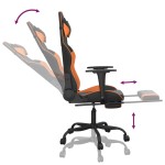 vidaXL Scaun gaming masaj/suport picioare, negru/portocaliu, piele eco
