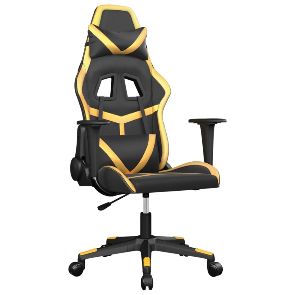 vidaXL Scaun de gaming de masaj, negru și auriu, piele ecologică