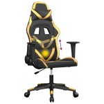 vidaXL Scaun de gaming de masaj, negru și auriu, piele ecologică vidaXL Scaun de gaming de masaj, negru și auriu, piele ecologică