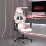 vidaXL Scaun de gaming de masaj, alb și roz, piele ecologică vidaXL Scaun de gaming de masaj, alb și roz, piele ecologică