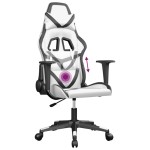 vidaXL Scaun de gaming de masaj, alb și negru, piele ecologică