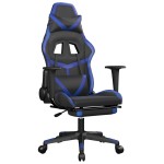 vidaXL Scaun de gaming masaj/suport picioare negru/albastru piele eco
