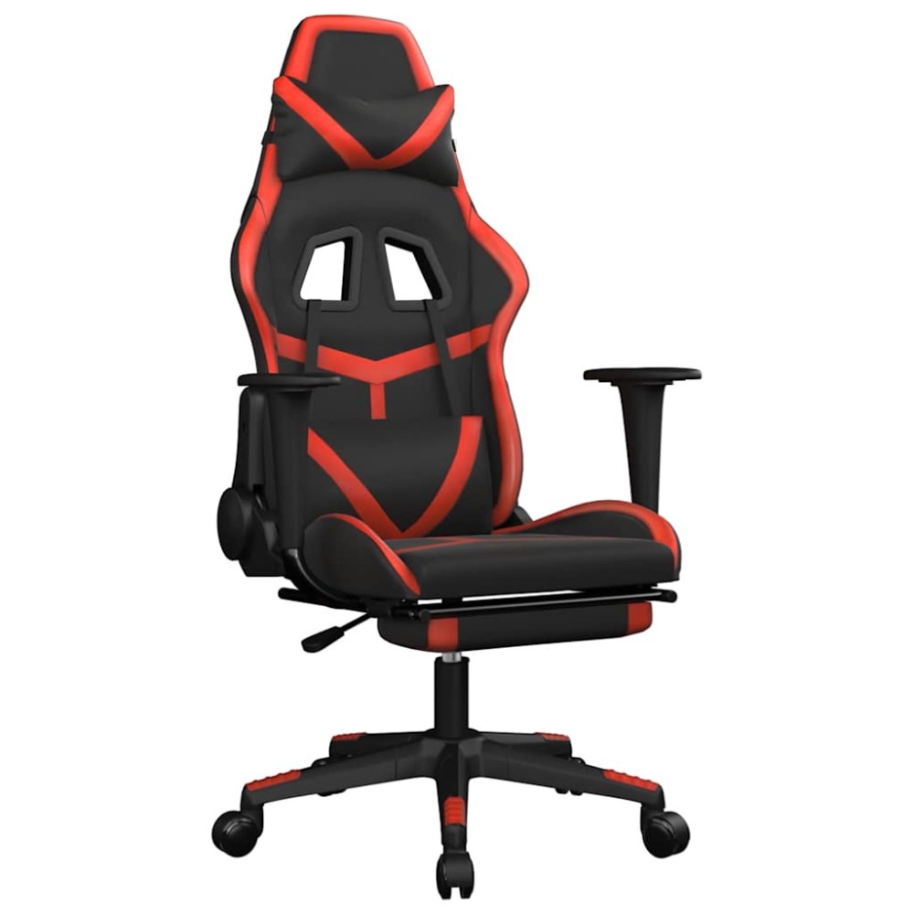 vidaXL Scaun de gaming cu masaj/suport picioare, negru/roșu, piele eco