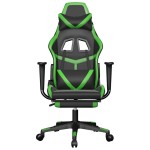 vidaXL Scaun gaming de masaj/suport picioare, negru/verde, piele eco