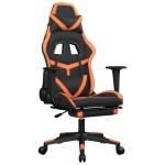 vidaXL Scaun gaming masaj/suport picioare, negru/portocaliu, piele eco