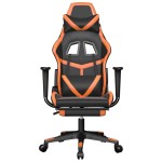 vidaXL Scaun gaming masaj/suport picioare, negru/portocaliu, piele eco