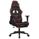 vidaXL Scaun de gaming masaj/suport picioare negru/roșu vin piele eco