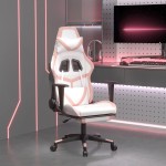 vidaXL Scaun gaming de masaj/suport picioare, alb/roz, piele ecologică vidaXL Scaun gaming de masaj/suport picioare, alb/roz, piele ecologică