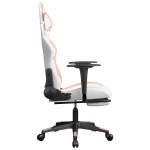vidaXL Scaun gaming de masaj/suport picioare, alb/roz, piele ecologică vidaXL Scaun gaming de masaj/suport picioare, alb/roz, piele ecologică