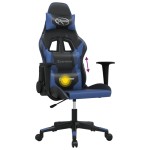 vidaXL Scaun de gaming de masaj, negru și albastru, piele ecologică