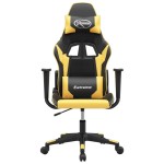 vidaXL Scaun de gaming de masaj, negru și auriu, piele ecologică