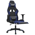 vidaXL Scaun de gaming masaj/suport picioare negru/albastru piele eco
