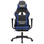 vidaXL Scaun de gaming masaj/suport picioare negru/albastru piele eco
