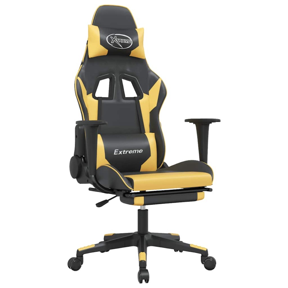 vidaXL Scaun de gaming cu masaj/suport picioare negru/auriu piele eco