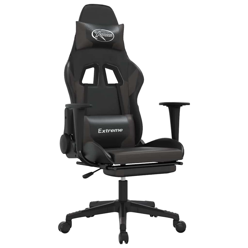 vidaXL Scaun de gaming cu masaj/suport picioare, negru/gri, piele eco
