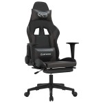 vidaXL Scaun de gaming cu masaj/suport picioare, negru/gri, piele eco