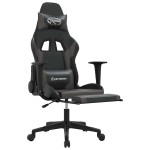 vidaXL Scaun de gaming cu masaj/suport picioare, negru/gri, piele eco