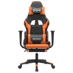 vidaXL Scaun gaming masaj/suport picioare, negru/portocaliu, piele eco