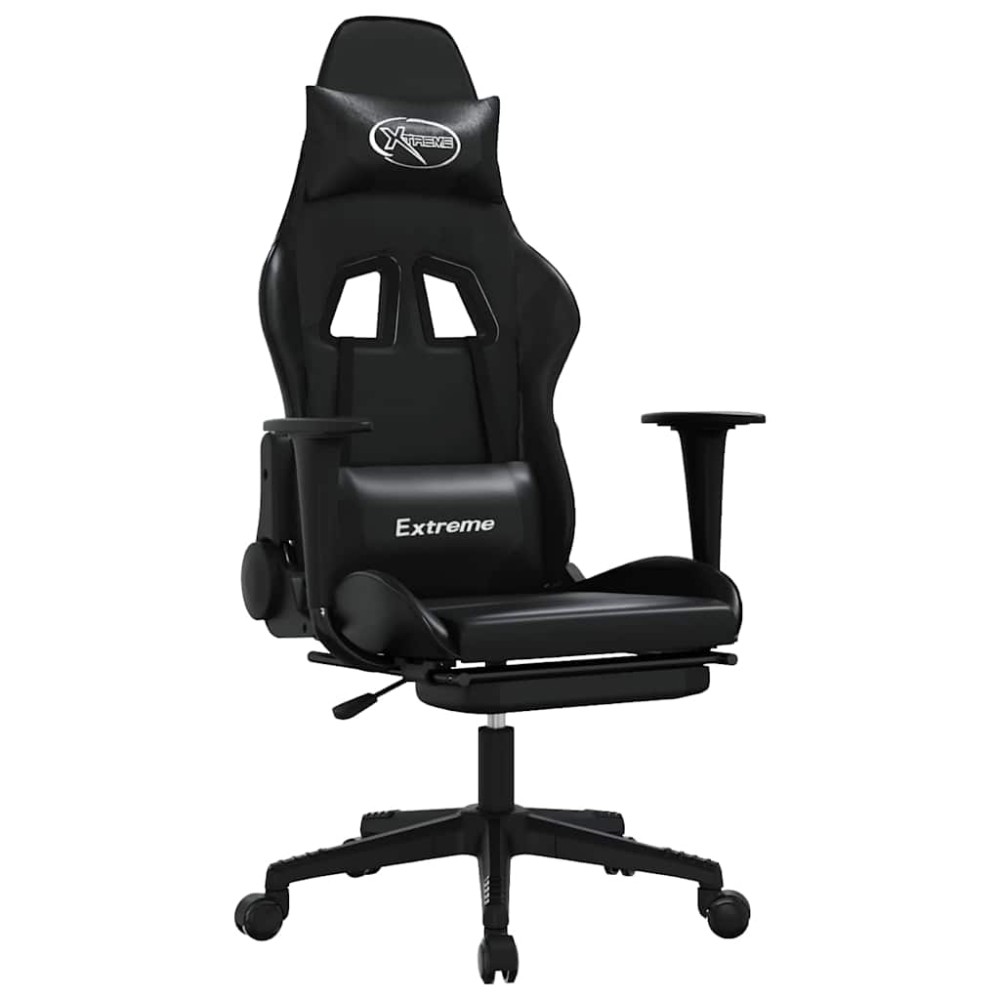 vidaXL Scaun de gaming cu masaj/suport picioare, negru, piele eco