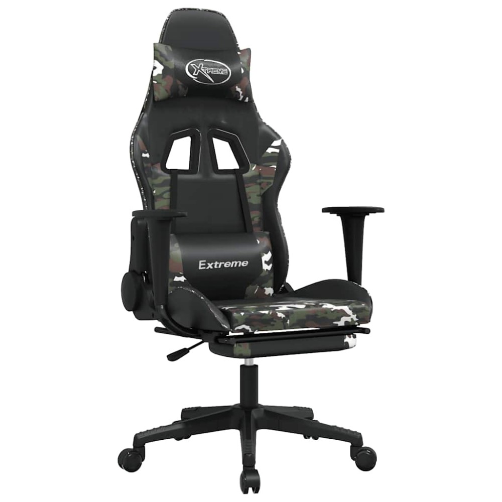 vidaXL Scaun de gaming masaj/suport picioare negru/Camuflaj piele eco