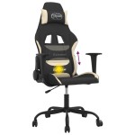 vidaXL Scaun de gaming cu masaj, negru și crem, material textil