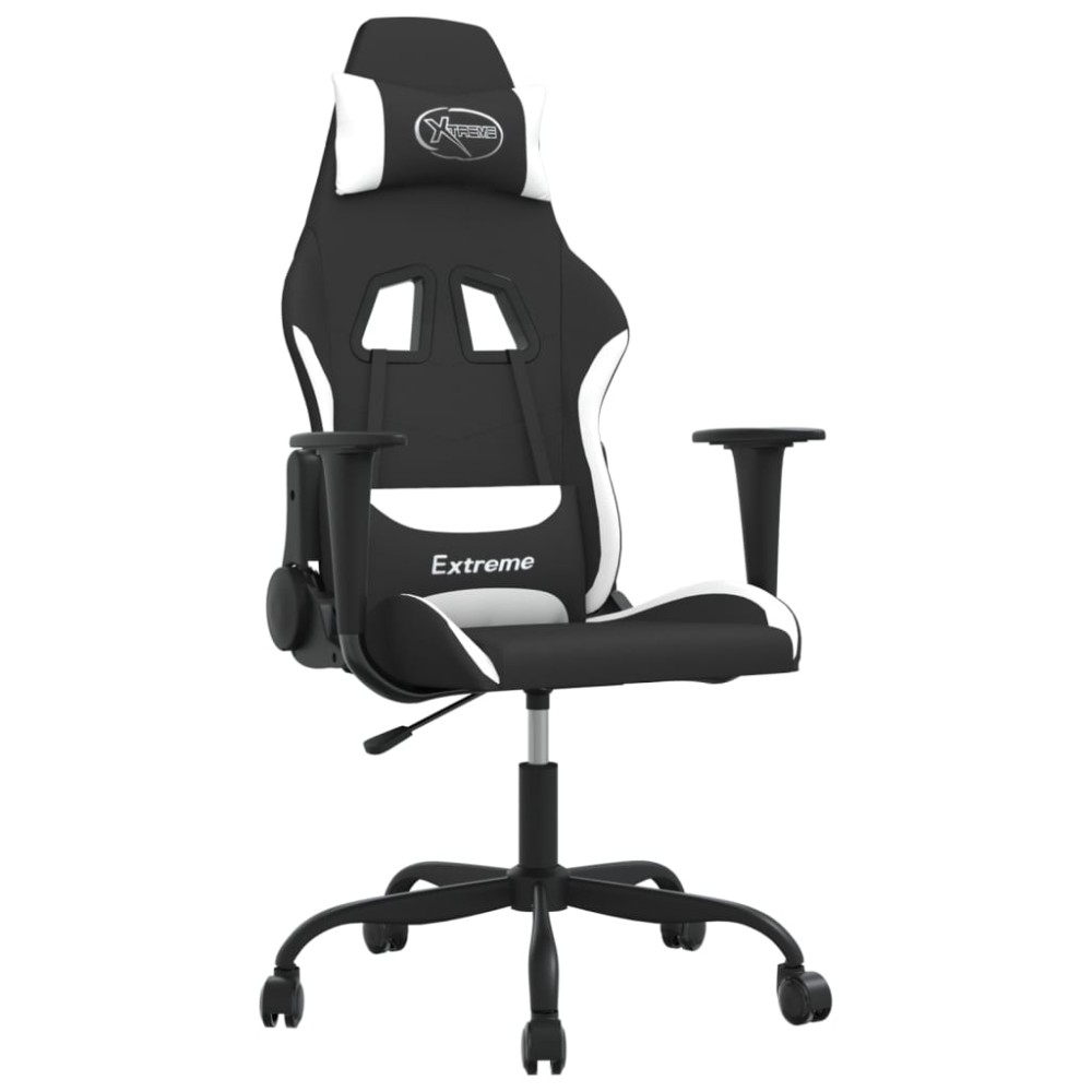 vidaXL Scaun de gaming cu masaj, negru și alb, material textil