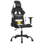 vidaXL Scaun de gaming cu masaj, negru și alb, material textil
