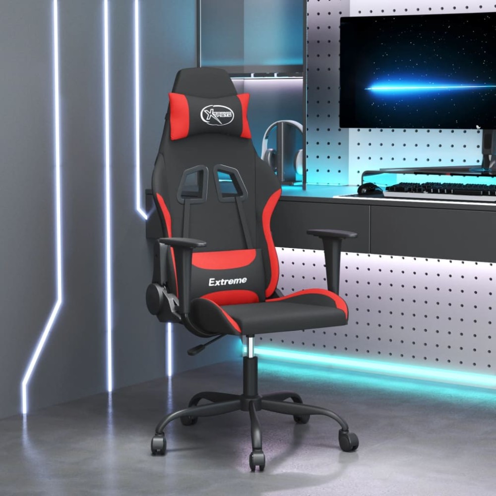 vidaXL Scaun de gaming cu masaj, negru și roșu, material textil