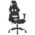 vidaXL Scaun de gaming cu masaj/suport picioare, negru și crem, textil