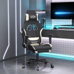 vidaXL Scaun de gaming cu masaj/suport picioare, negru și crem, textil