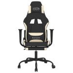 vidaXL Scaun de gaming cu masaj/suport picioare, negru și crem, textil