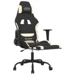 vidaXL Scaun de gaming cu masaj/suport picioare, negru și crem, textil