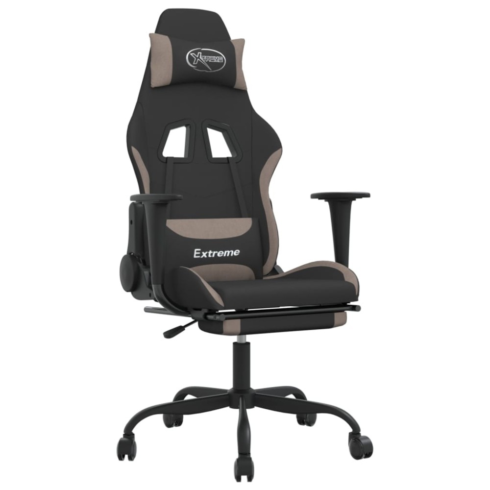 vidaXL Scaun de gaming cu masaj/suport picioare, negru / taupe, textil