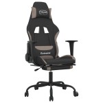 vidaXL Scaun de gaming cu masaj/suport picioare, negru / taupe, textil