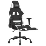 vidaXL Scaun de gaming cu masaj/suport picioare, negru și alb, textil