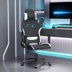 vidaXL Scaun de gaming cu masaj, negru și alb, material textil