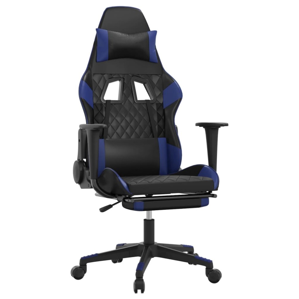 vidaXL Scaun de gaming masaj/suport picioare negru/albastru piele eco