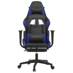 vidaXL Scaun de gaming masaj/suport picioare negru/albastru piele eco