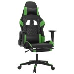 vidaXL Scaun gaming de masaj/suport picioare, negru/verde, piele eco