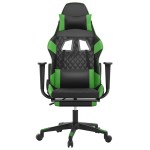vidaXL Scaun gaming de masaj/suport picioare, negru/verde, piele eco