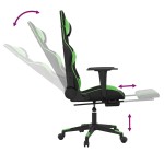 vidaXL Scaun gaming de masaj/suport picioare, negru/verde, piele eco