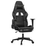 vidaXL Scaun de gaming cu masaj/suport picioare, negru/gri, piele eco